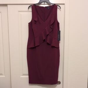 RACHEL Rachel Roy - Sleeveless Ruffle Midi Dress in Burgundy Size 14W NWT